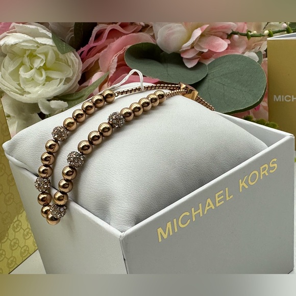 Michael Kors Brilliance Rose Gold Adjustable Crystal Beaded Slider Bracelet - Picture 7 of 15